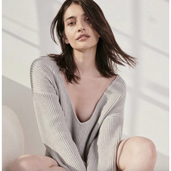 Lunya Cozy Cotton Silk Reversible Ribbed Pullover Sweater Mellow Grey Heather - Picture 2 of 15